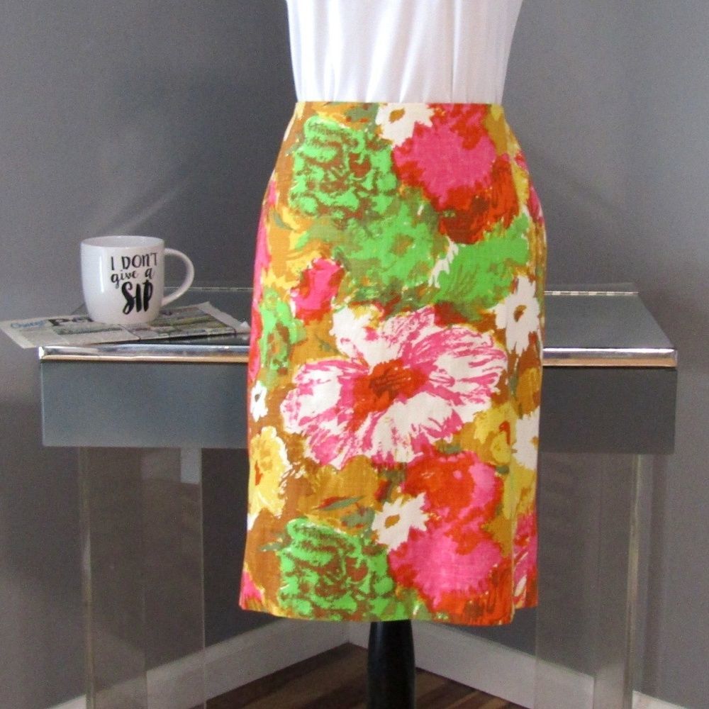 Talbots Petites Green Yellow Pink Skirt Size 10P